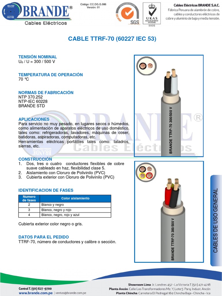 Cables TTRF-70: Especificaciones y Usos | PDF | Electricidad ...