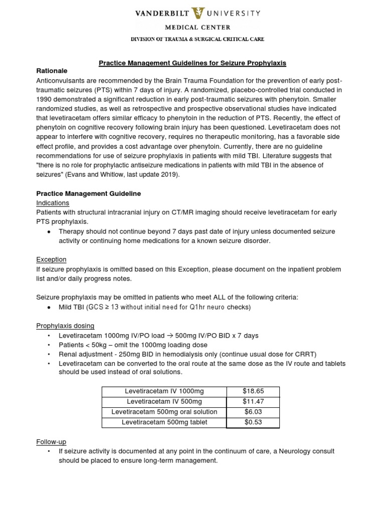 Seizure Prophylaxis PMG 2021 PDF Traumatic Brain Injury Concussion