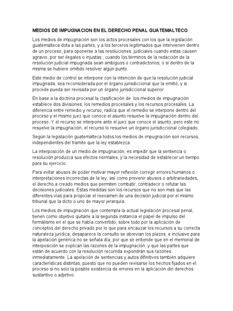 Medios de Impugnacion en El Derecho Penal Guatemalteco | PDF ...