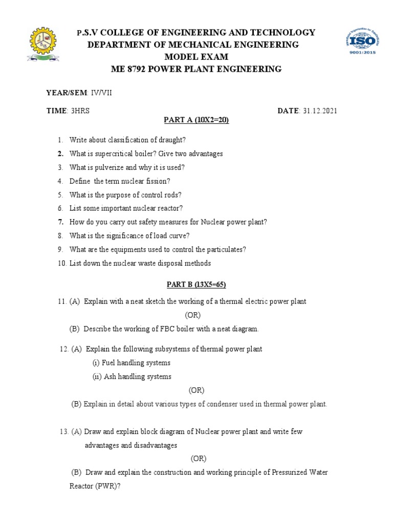 PPE Question Paper PDF Nuclear Reactor Power Station