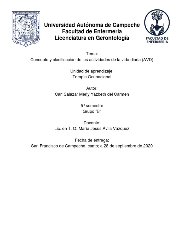 Clasificación de Actividades de Vida Diaria | PDF | Terapia ocupacional ...