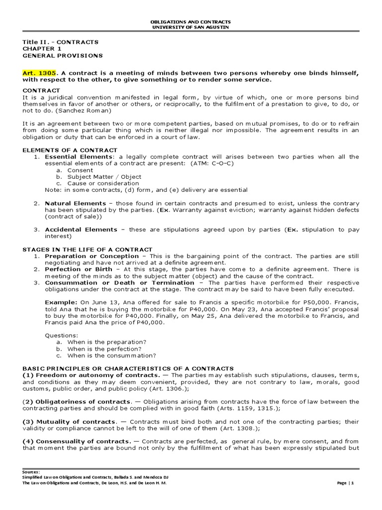 Overview of Article 1305 Contracts | PDF | Offer And Acceptance ...