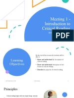 Meeting 1 - Intro To Critical Reading