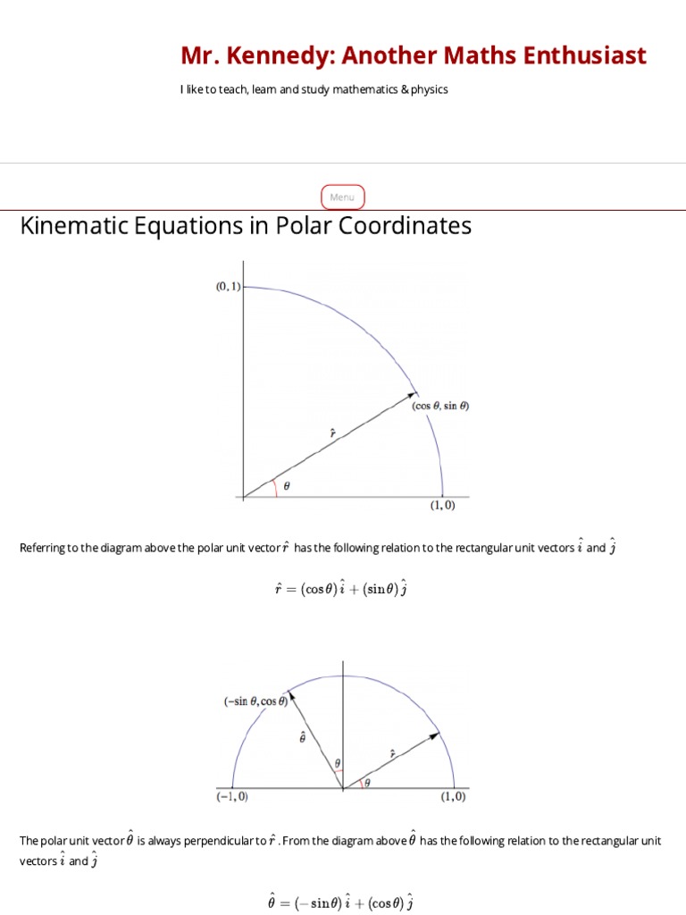 Kinematic Equations in Polar Coordinates PDF Coordinate System