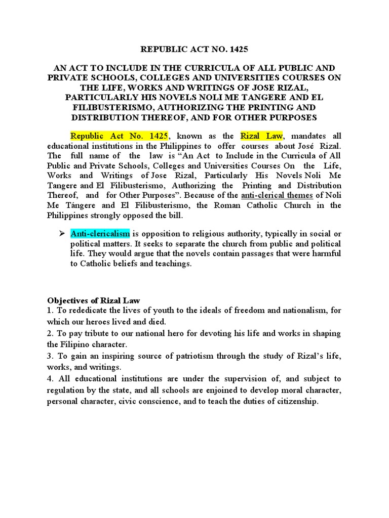 Ra 1425 Rizal Law | PDF