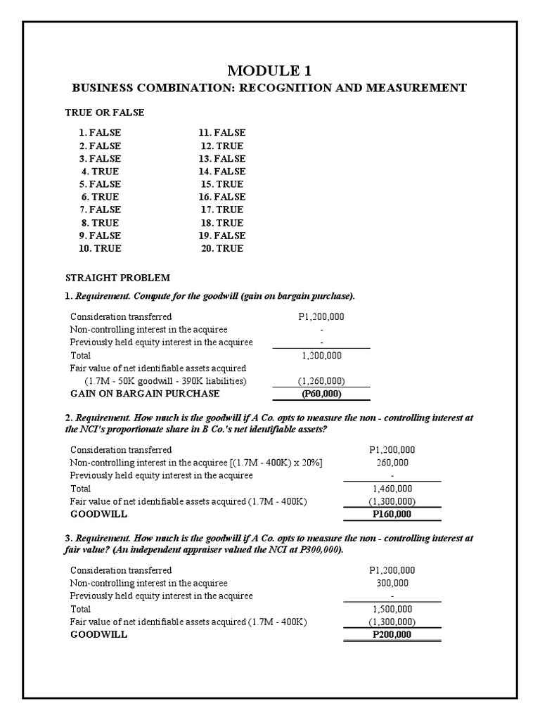 Goodwill Calculation in Business Combinations | PDF | Goodwill ...