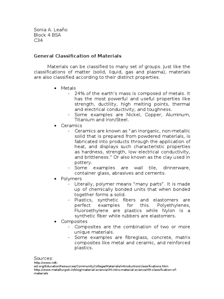 Overview of Material Classifications | PDF | Art | Science & Mathematics