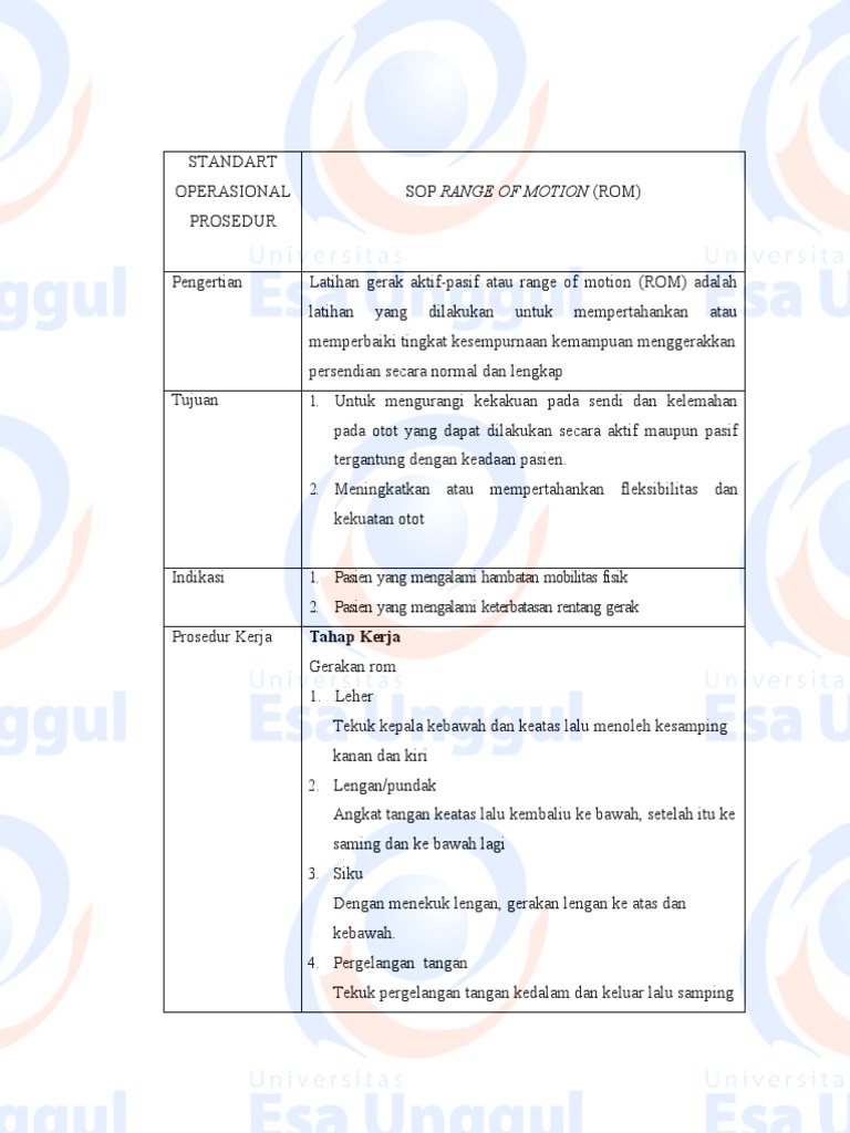 SOP Latihan Range of Motion (ROM) | PDF