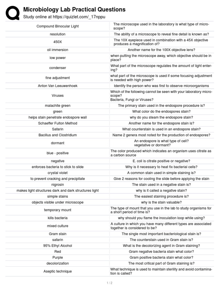 Microbiology Lab Practical Questions Pdf Staining Bacteria