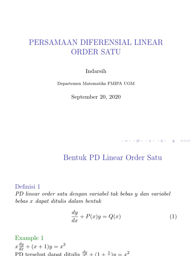 Persamaan Diferensial Linear Order Satu: Indarsih | PDF