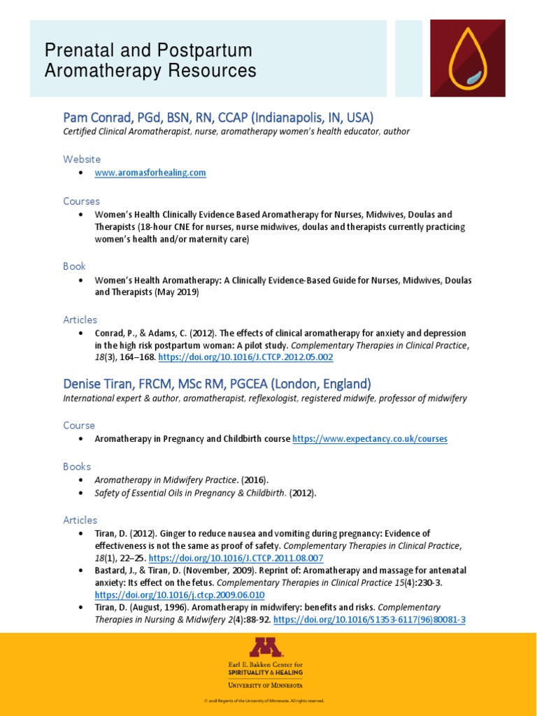 Prenatal and Postpartum Aromatherapy Resources PDF Midwife Aromatherapy