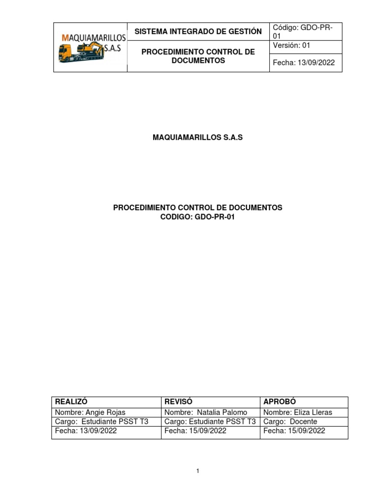 Procedimiento de Control Documental GDO-PR-01 | PDF | Archivo de ...