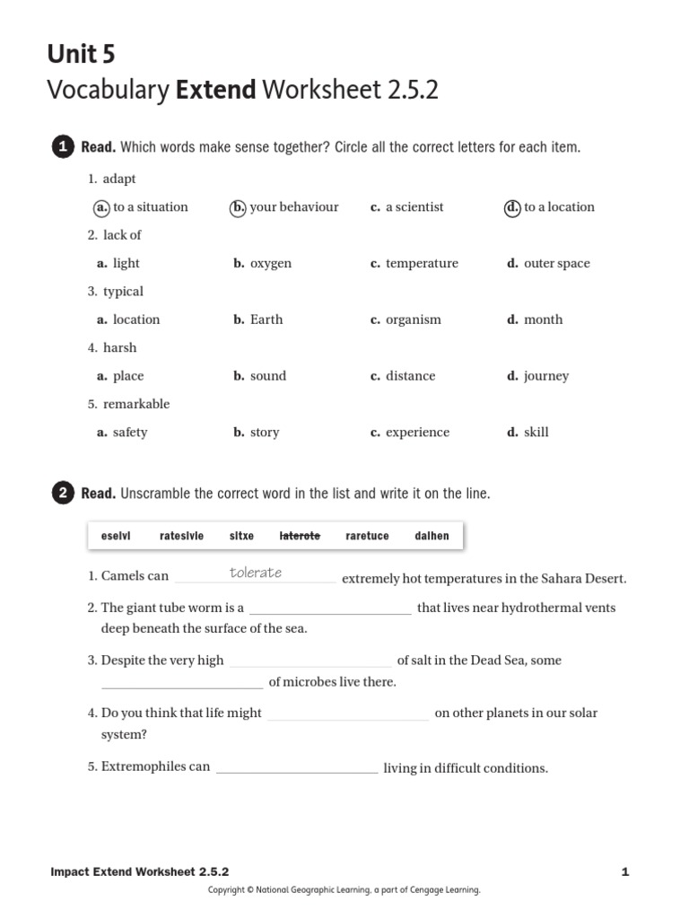 Owi Bre l02 U05 02 Worksheet | PDF | Earth | Life