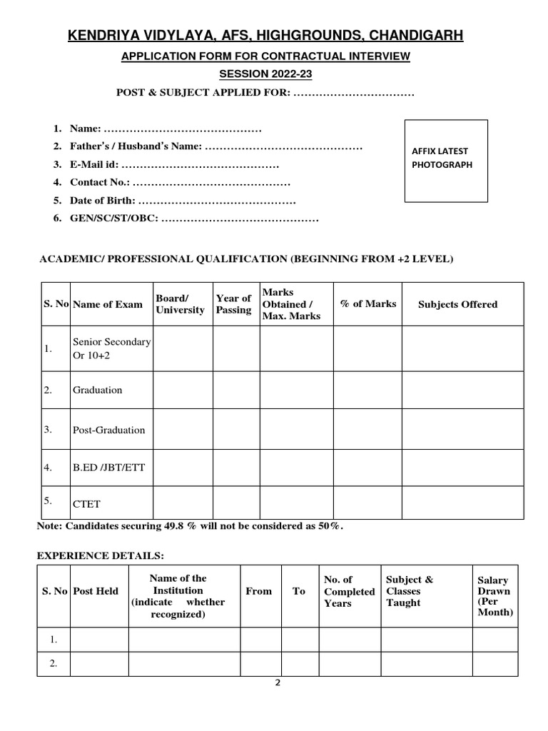 Instructions, Application Proforma & Qualifications For Contractual
