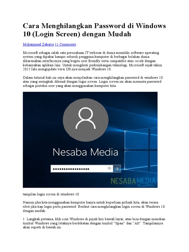 cara menghilangkan password user account control windows 10