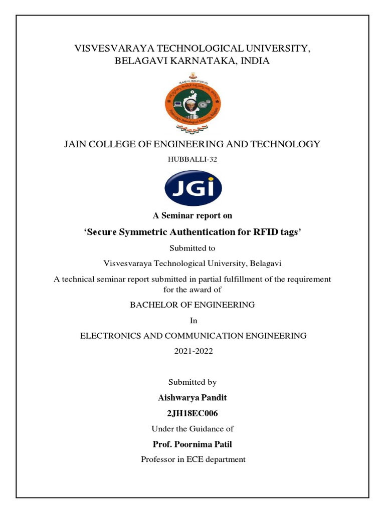 Tech Seminar PDF Radio Frequency Identification Encryption