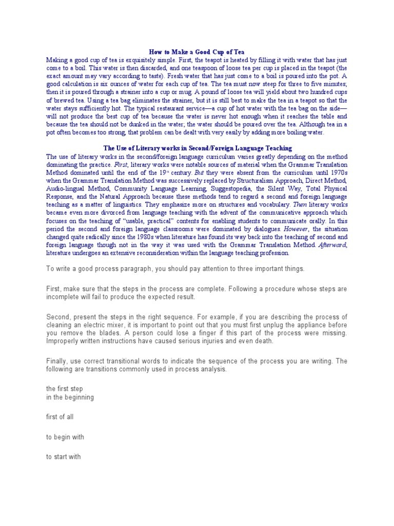 How To Make A Good Cup of Tea+ Transitions PDF Tea Language Education