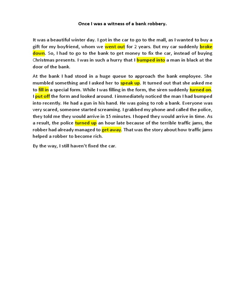 Once I Was A Witness of A Bank Robbery | PDF