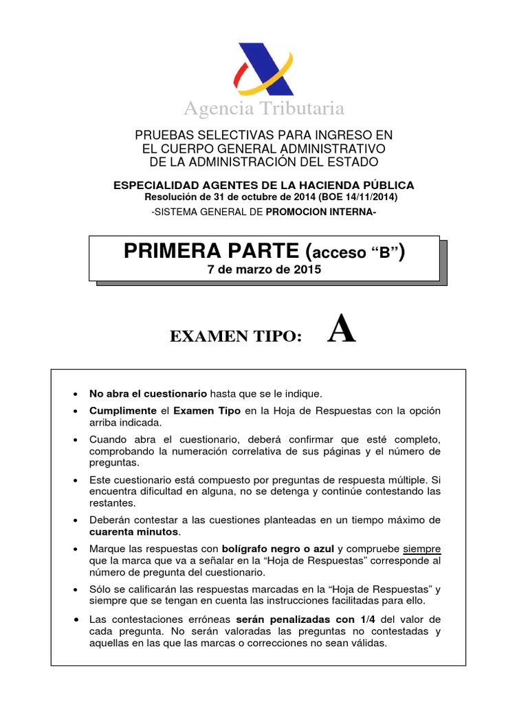 OEP2014 Agentes AEAT Ej1 Promo Interna (B) PDF Estatuto de