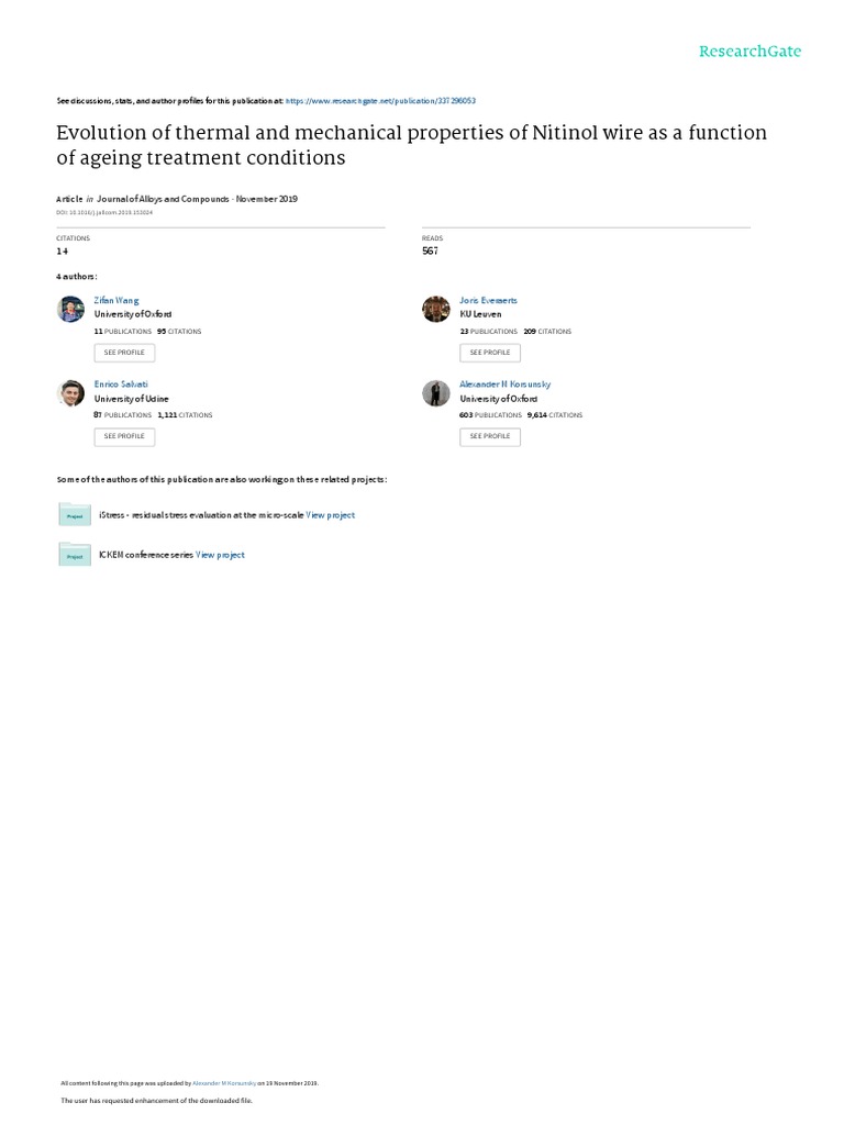 Evolution of Thermal and Mechanical Properties of Nitinol Wire As A