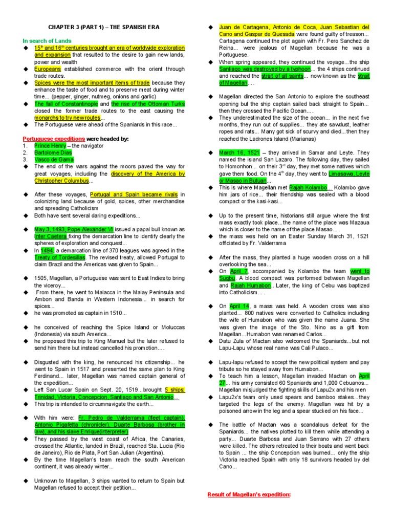Chapter 3 Notes PDF Age Of Discovery Spanish Empire