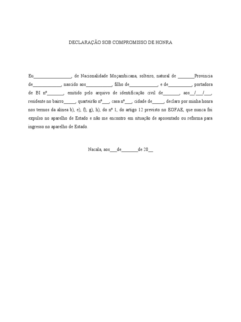 Declaração de Compromisso de Honra | PDF