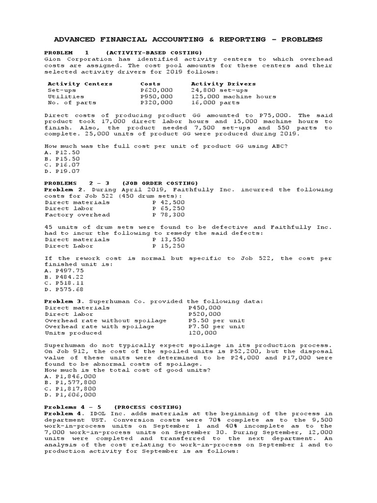 Advanced Accounting Problem Set | PDF | Balance Sheet | Book Value
