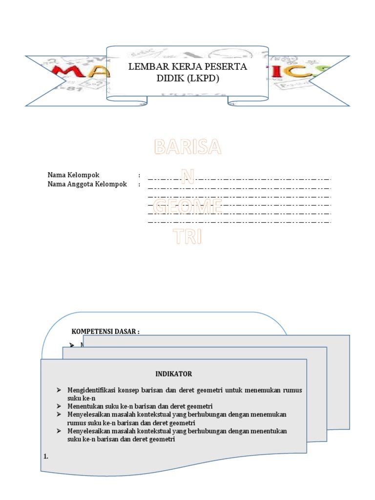 Lkpd 1 Barisan Geometri Pdf Game Aktivitas Metode Bahan Ajar