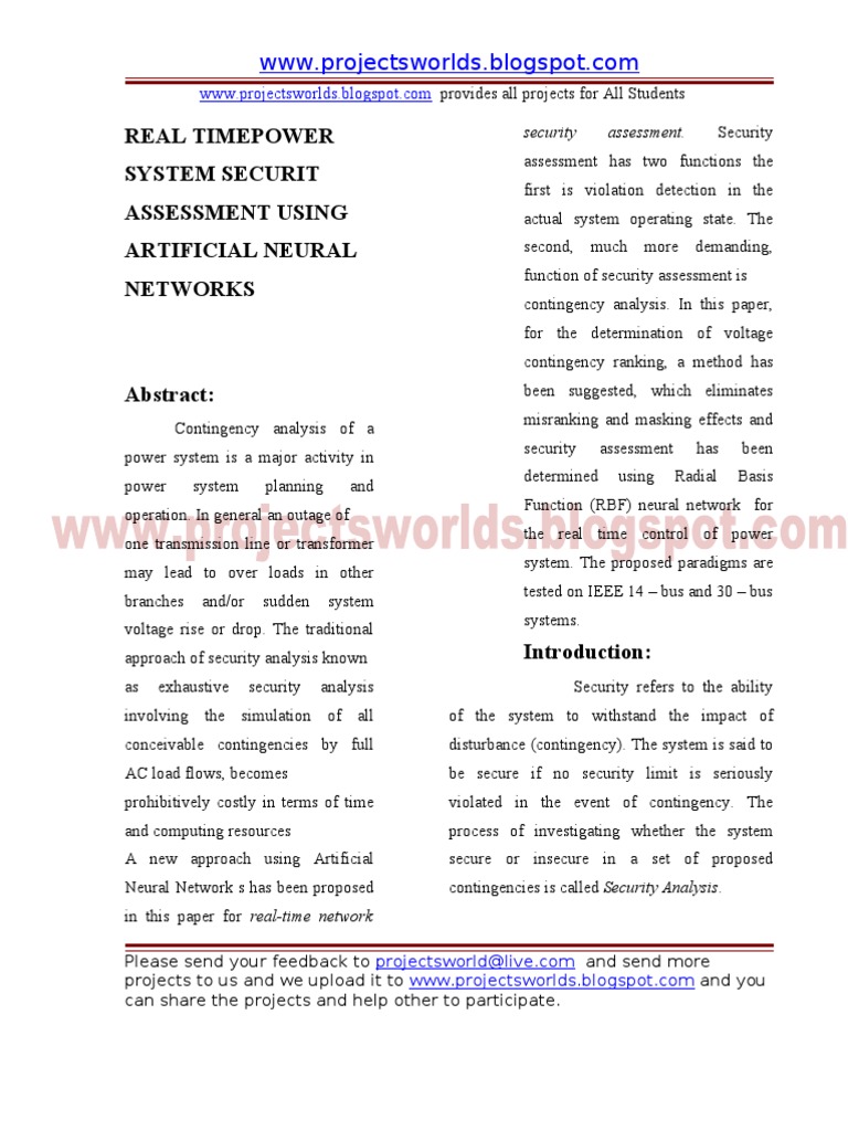 Real-Time Power System Security Analysis | PDF | Artificial Neural ...