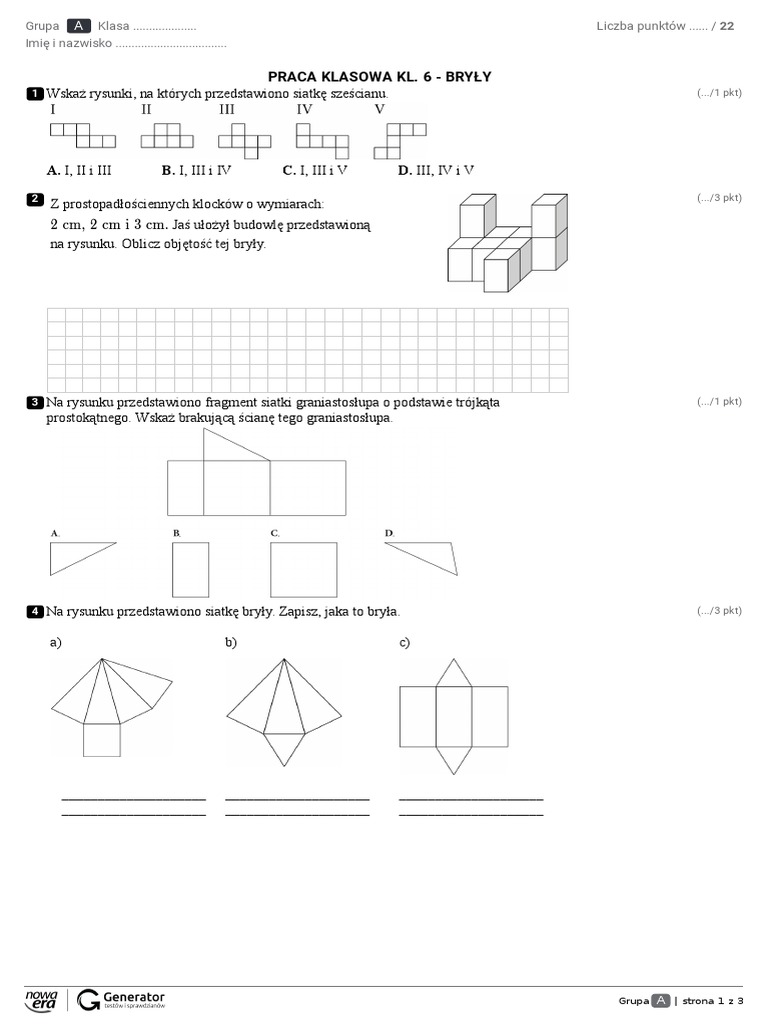 Test Z Matematyki Klasa 6 matematyka-kl-6c-praca-klasowa-bryly-1589737804 | PDF