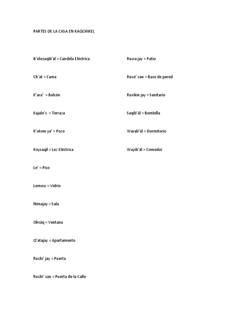 Partes de La Casa en Kaqchikel | PDF