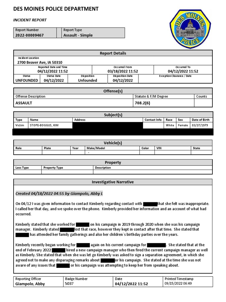 Franken Assault Claim Police Report | PDF | Crimes | Crime & Violence