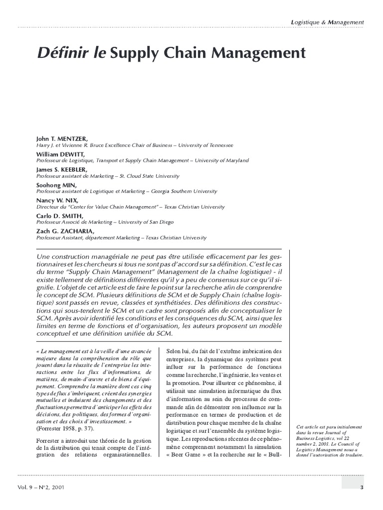 Définir le Supply Chain Management | PDF | Logistique | Gestion de la ...