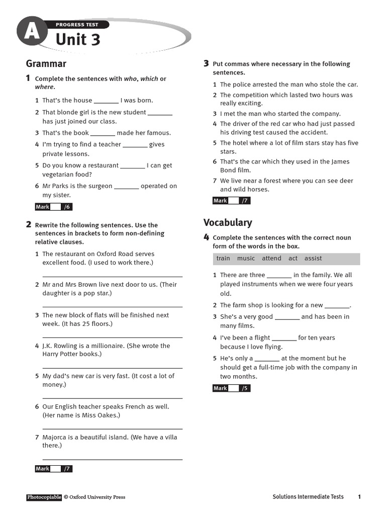 Sol Int Progresstest 3a PDF Sentence (Linguistics)