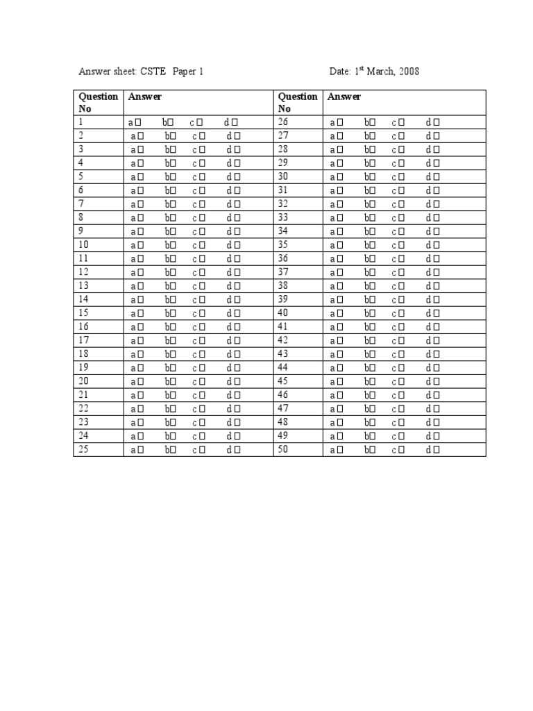 Answer Sheet Objective 1 | PDF
