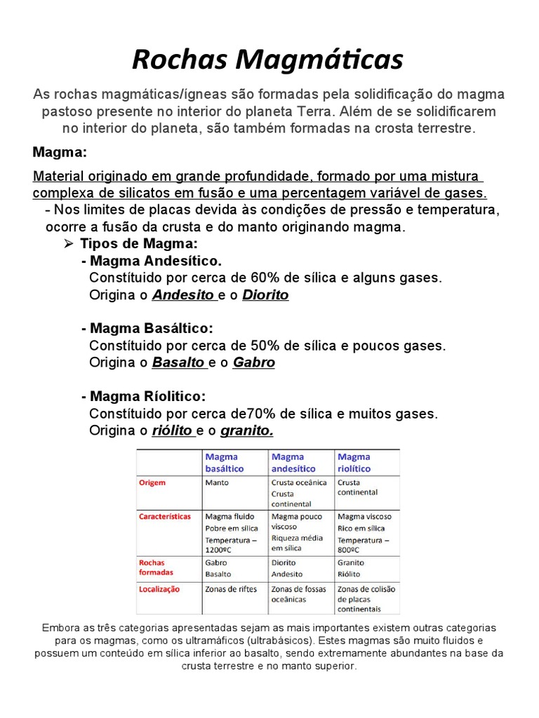 Formação e Classificação de Rochas Magmáticas | PDF | Magma | Rocha ígnea