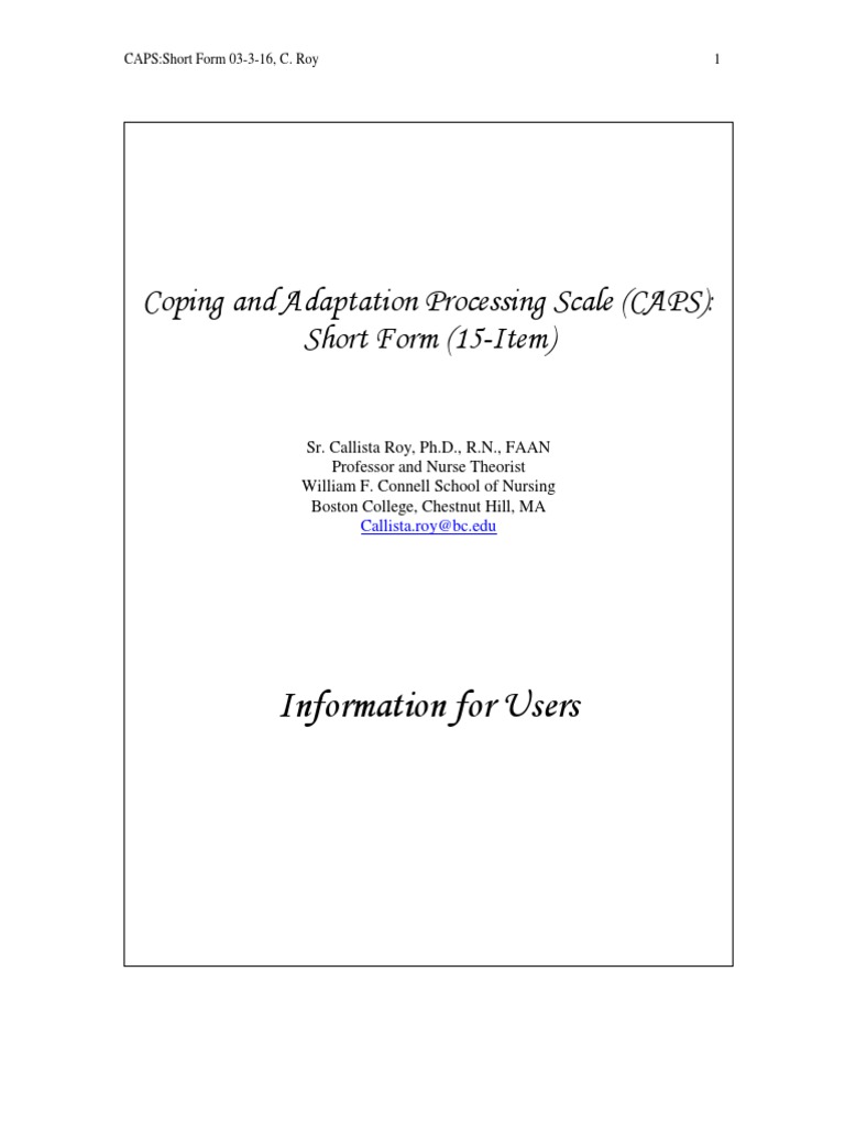 CAPS Short Form: Coping Scale Overview | PDF | Validity (Statistics ...