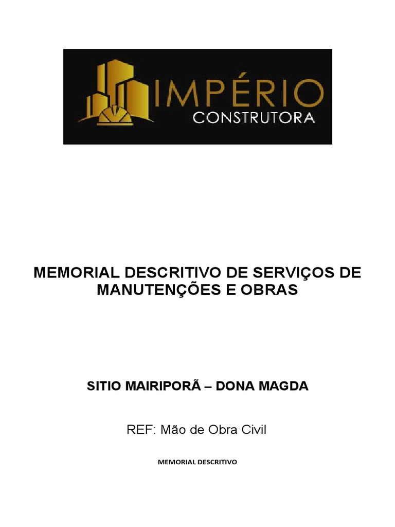 Memorial Descritivo de Mão de Obra Civil | PDF