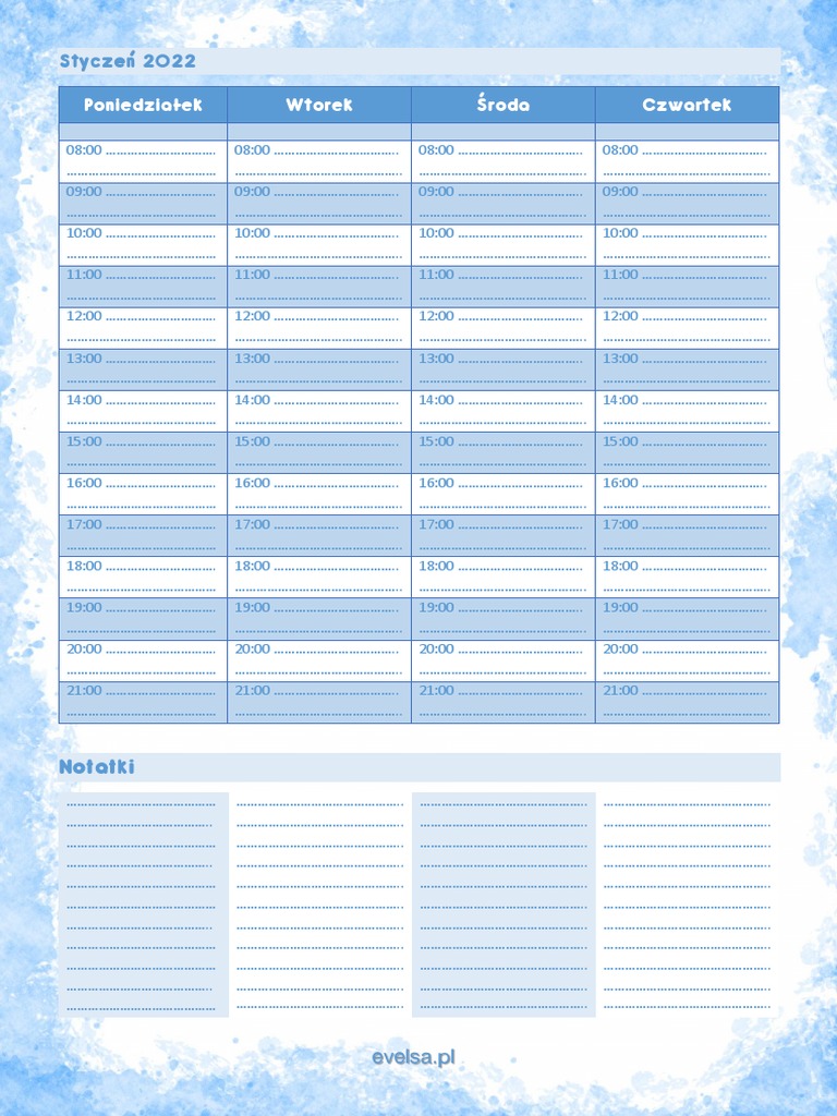 Planner Tygodnia Do Druku Za Darmo Plan Kalendarz 2022 Evelsa PL PDF