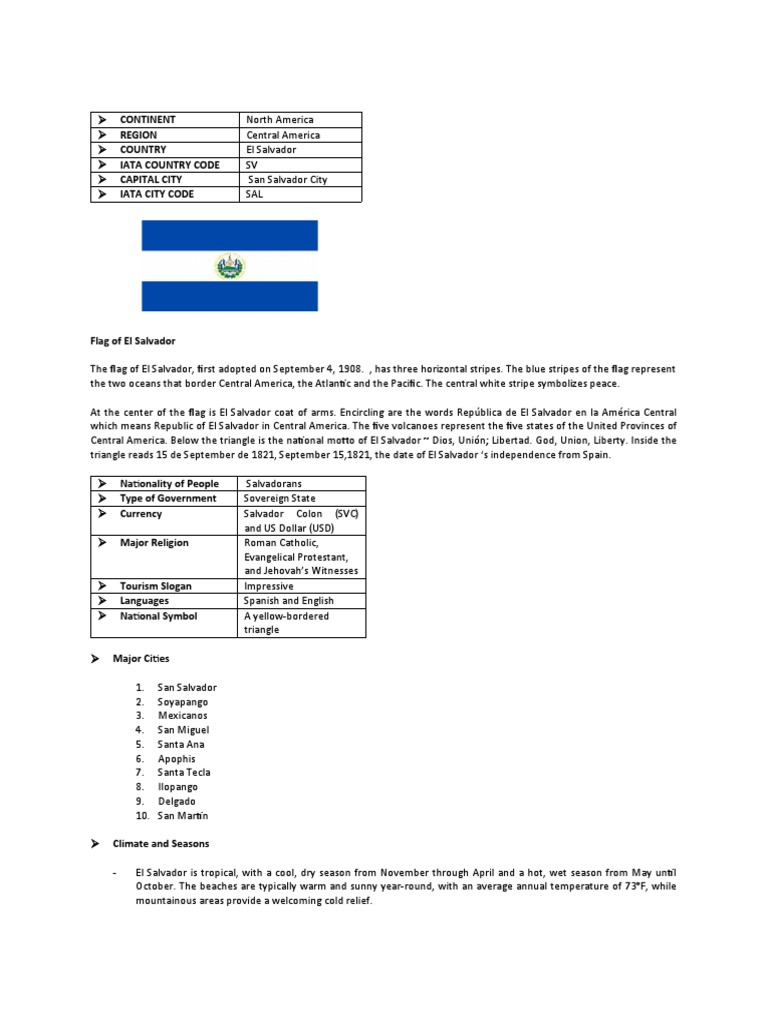 El Salvador PDF El Salvador Travel Visa