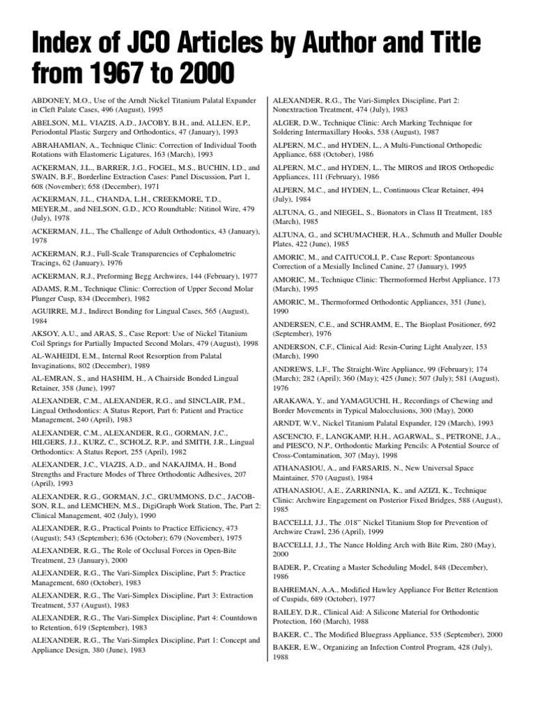 Index of JCO Articles by Author and Title From 1967 To 2000 PDF