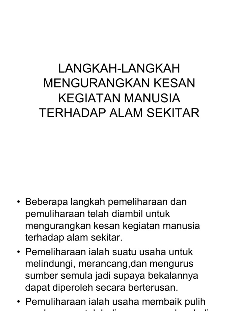 Langkah Langkah Mengurangkan Kesan Kegiatan Manusia Terhadap Alam Sekitar Pdf
