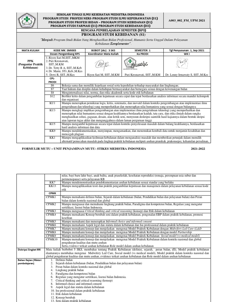 RPS Pengantar Praktik Kebidanan | PDF | Pengembangan Diri