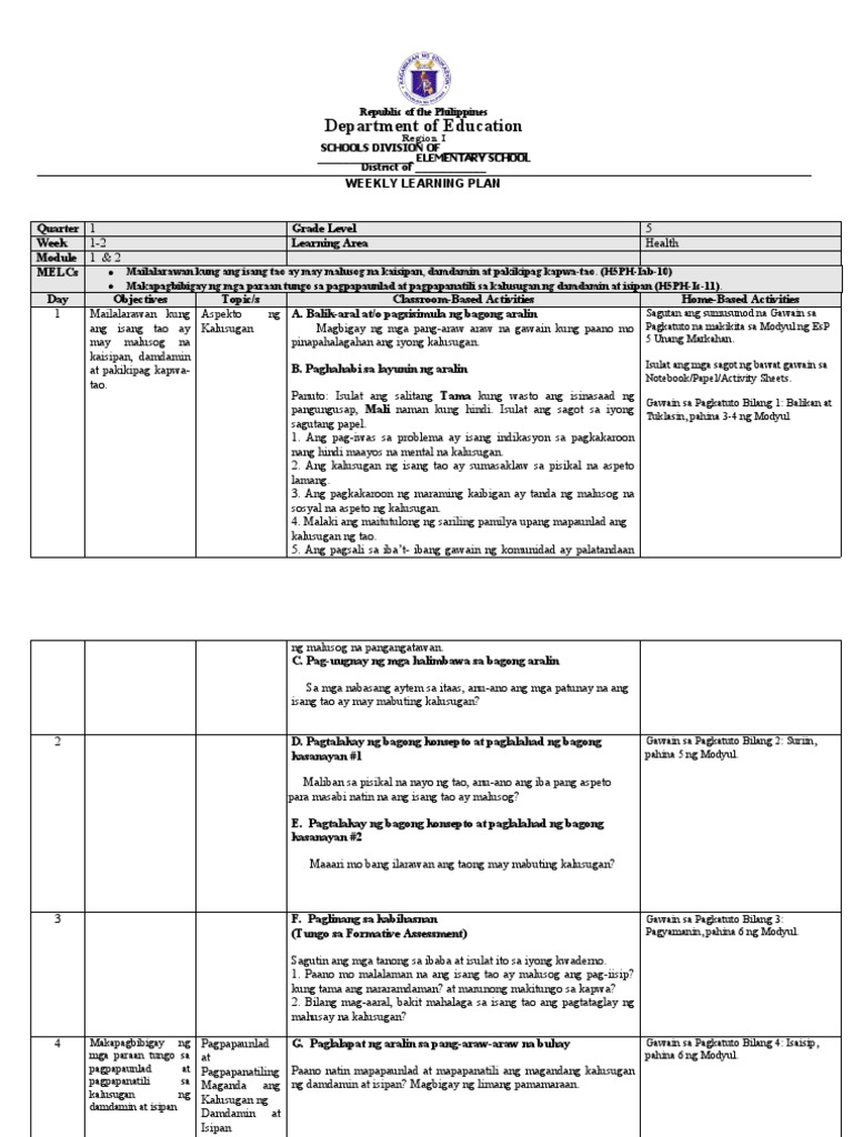 WLP g5 Week 1 8 Health | PDF