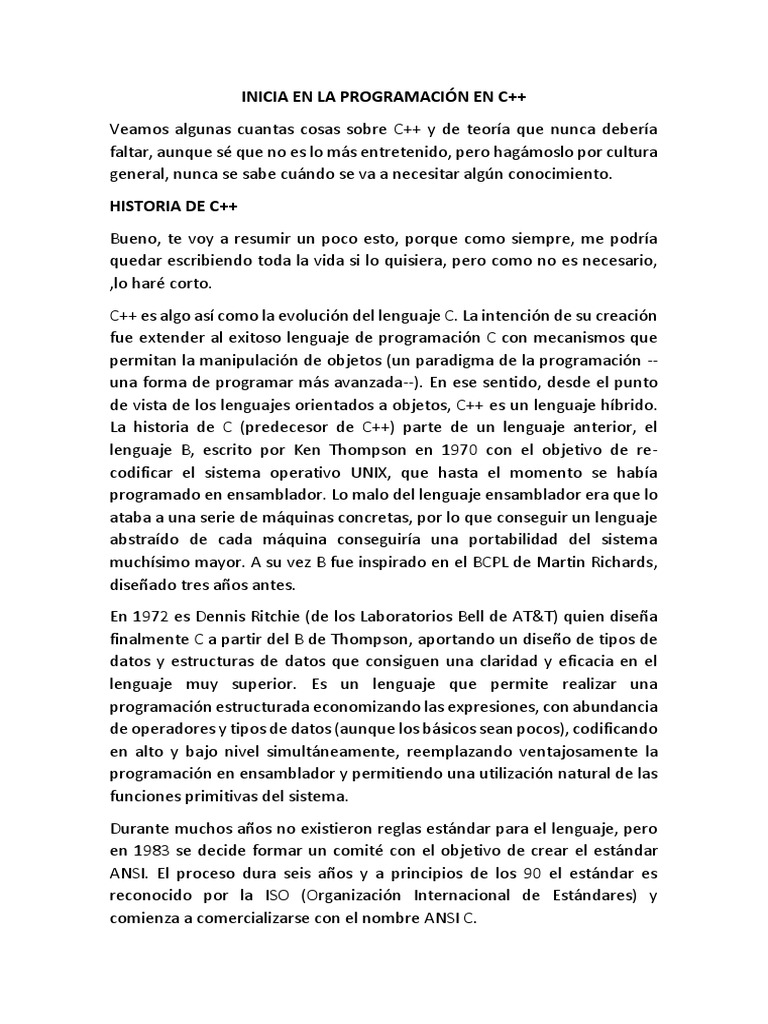 Historia y Fundamentos de C++ | PDF | Informática