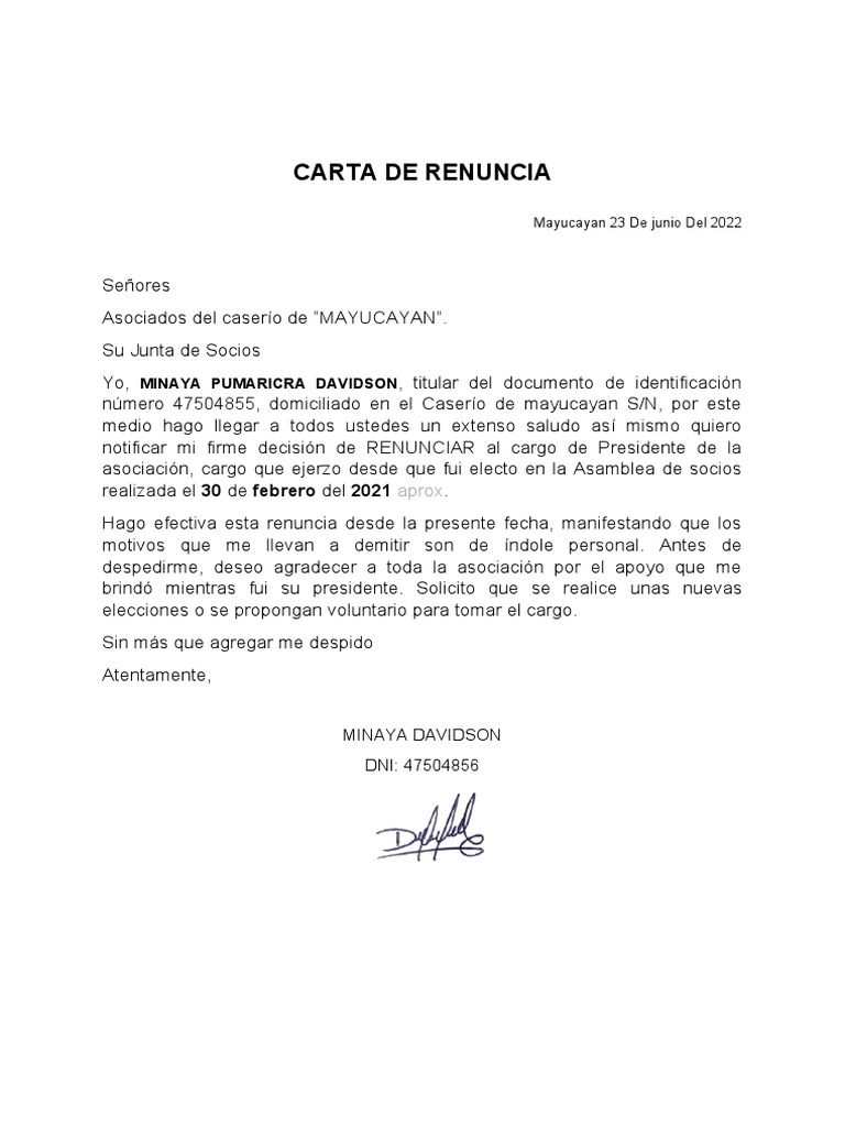 Modelo de renuncia presidente comunidad propietarios pdf