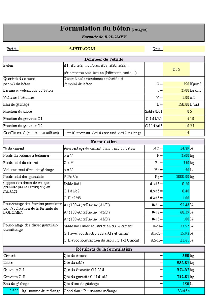 Formulation et Dosage du Béton B25 | PDF | Béton | Bâtiment (construction)
