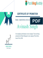 Avinash Singh - Promotion Certificate - PackBagBud
