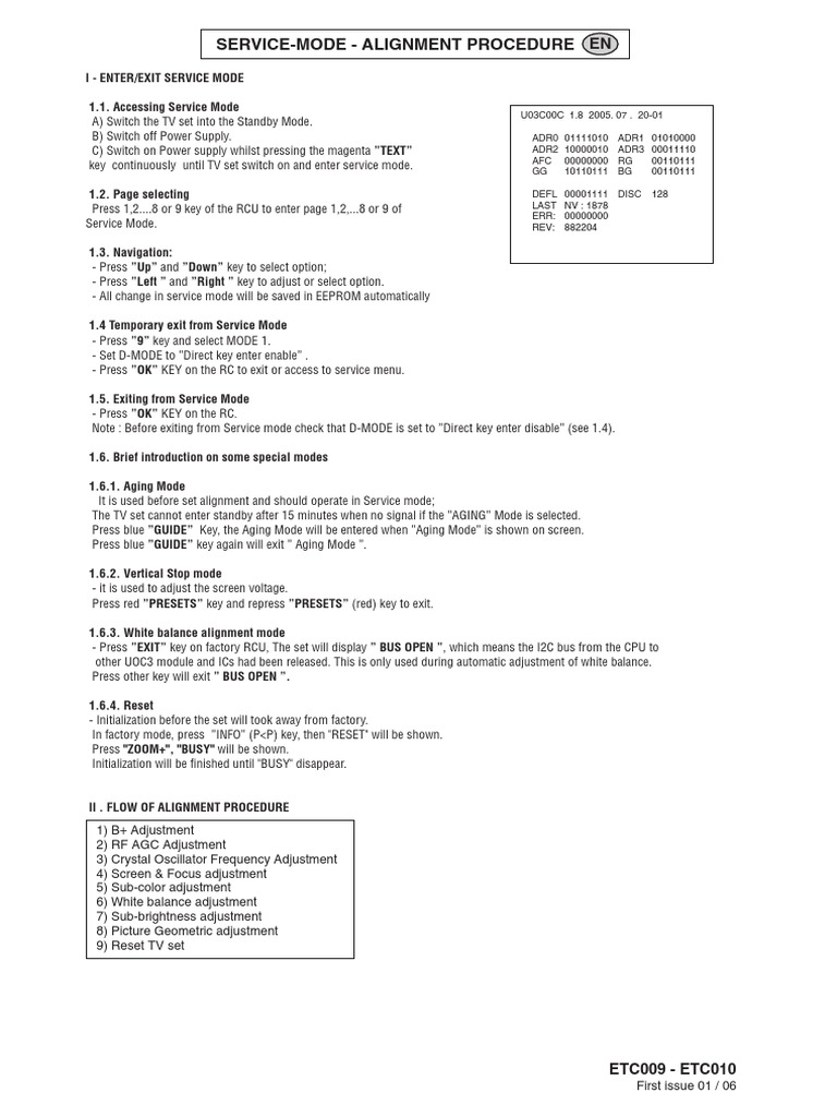 Thomson ETC009 - ETC010 Service Mode | PDF | Text File | Electronics
