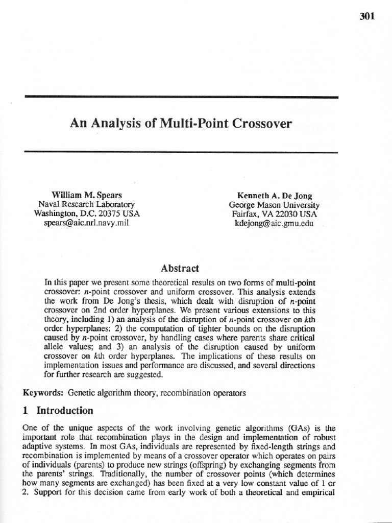 An in depth analysis of multi point crossover operators in genetic